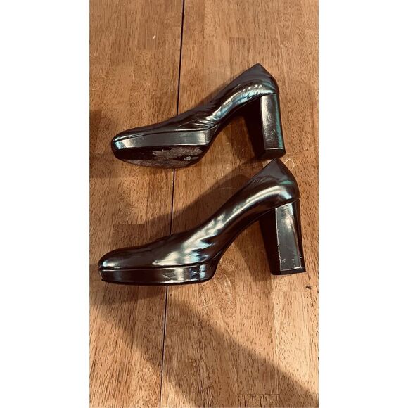 Coach Brown Bronze Block Leather Heels Round Toe Womens Size 8 - Picture 10 of 12